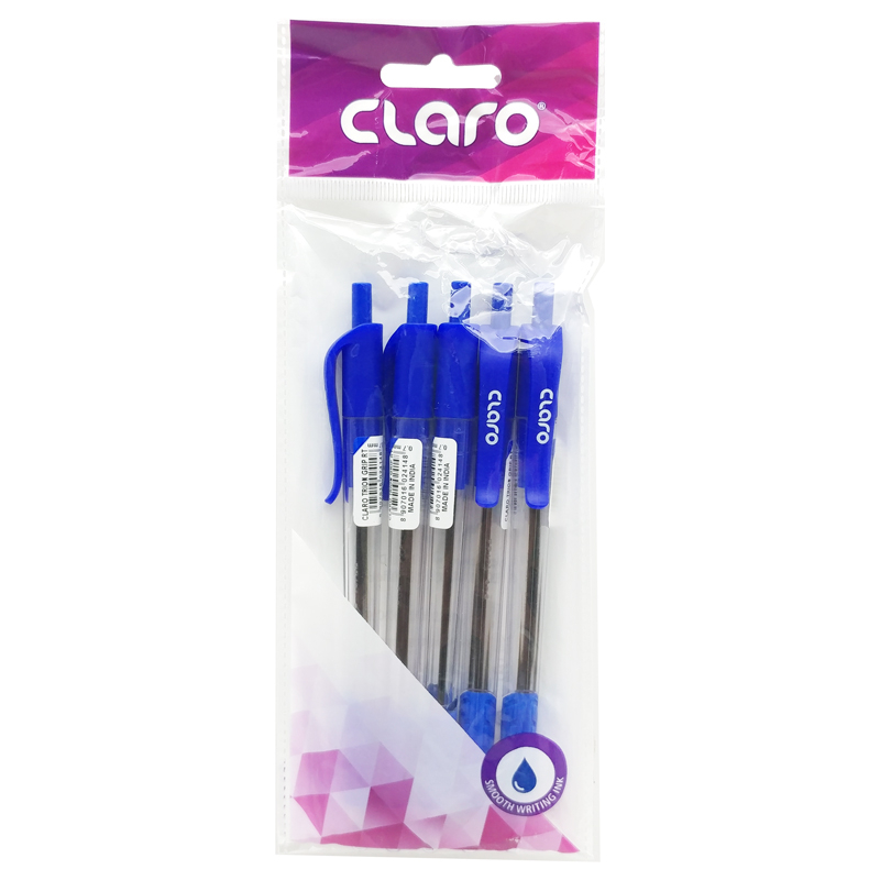 Combo 5 Cây Bút bi Claro TRION GRIP RT 0.7mm Mực Xanh