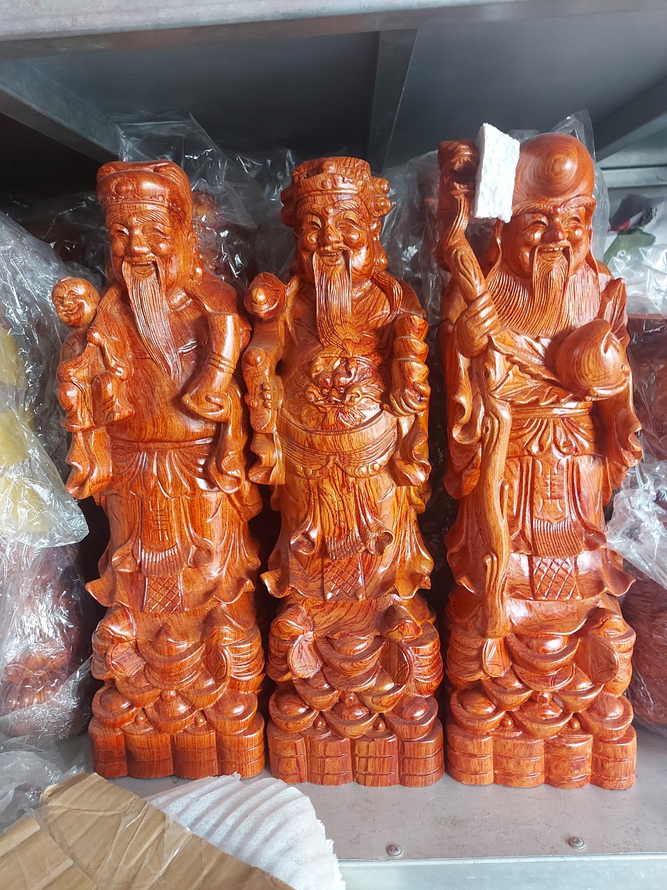 Bộ tam đa Phúc Lộc Thọ gỗ hương nguyên khối cao 50cm
