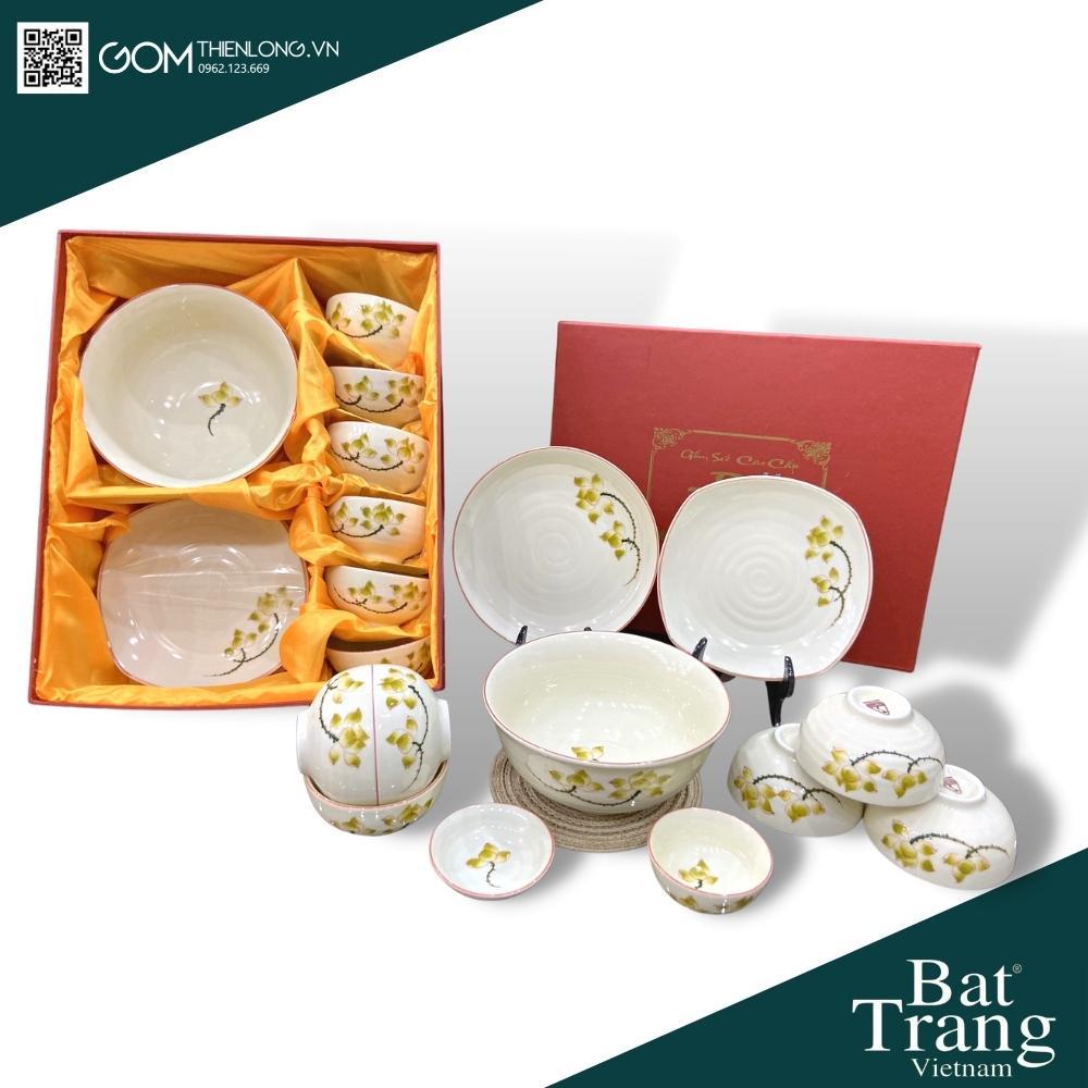 Bát Đĩa Quà Tặng Cao Cấp Sen Vàng - Bộ Bát Đĩa Bát Tràng Chính Hãng Loại 1 - Gốm Thiên Long
