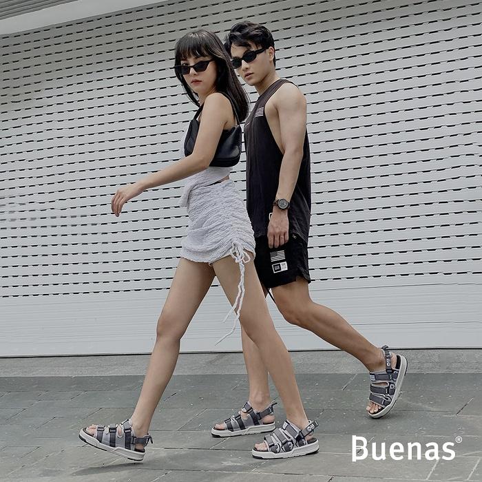 Giày sandal nam nữ unisex đi học quai ngang Buenas Sport SD6868 ghi đế cao 3 phân