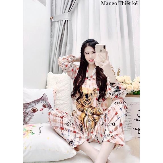 Bộ Lụa Pỵama Quảng Châu Tay Dài Quần Dài dưới 58kg