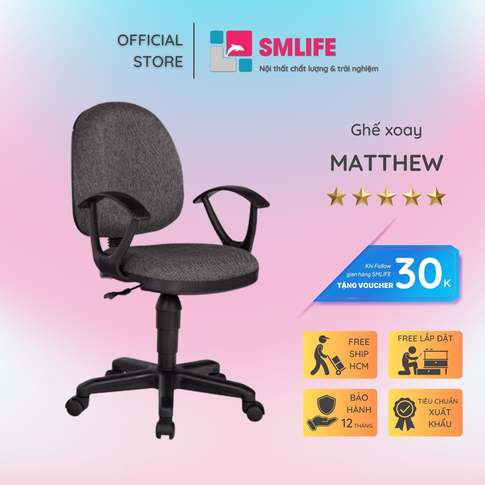 Ghế xoay nhân viên bọc vải SMLIFE Matthew