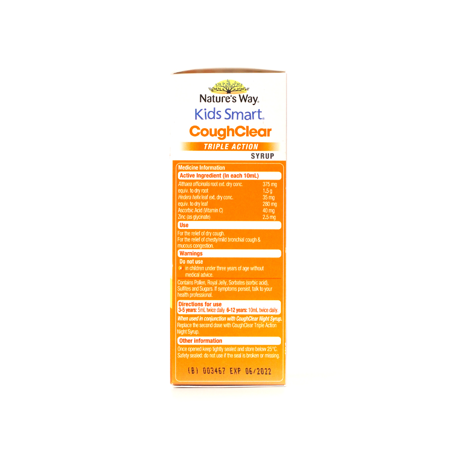 Siro Uống Nature’s Way Giảm Ho, Long Đờm, Tăng Cường Sức Khoẻ Hệ Hô Hấp 200ml Kids Smart Cough Clear Triple Action Syrup