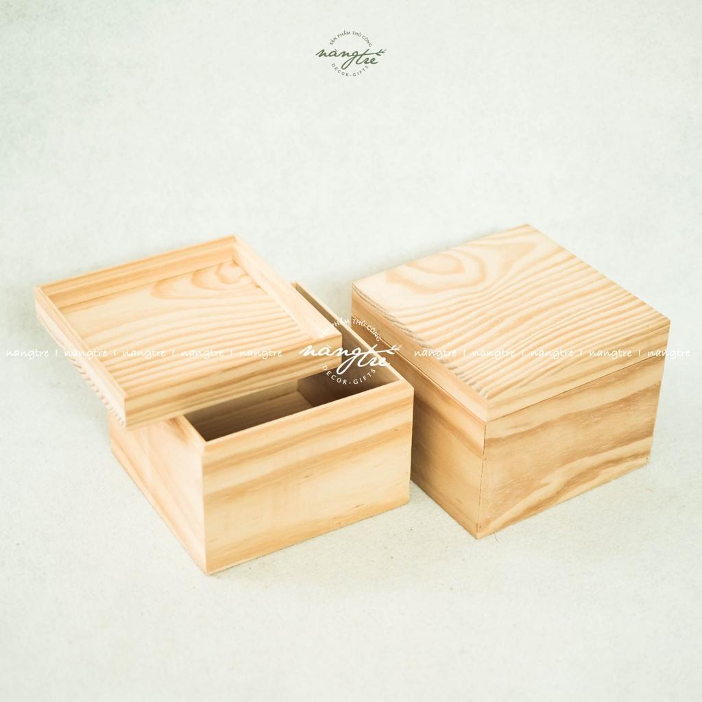 Hộp gỗ vuông nắp đậy, square wooden box
