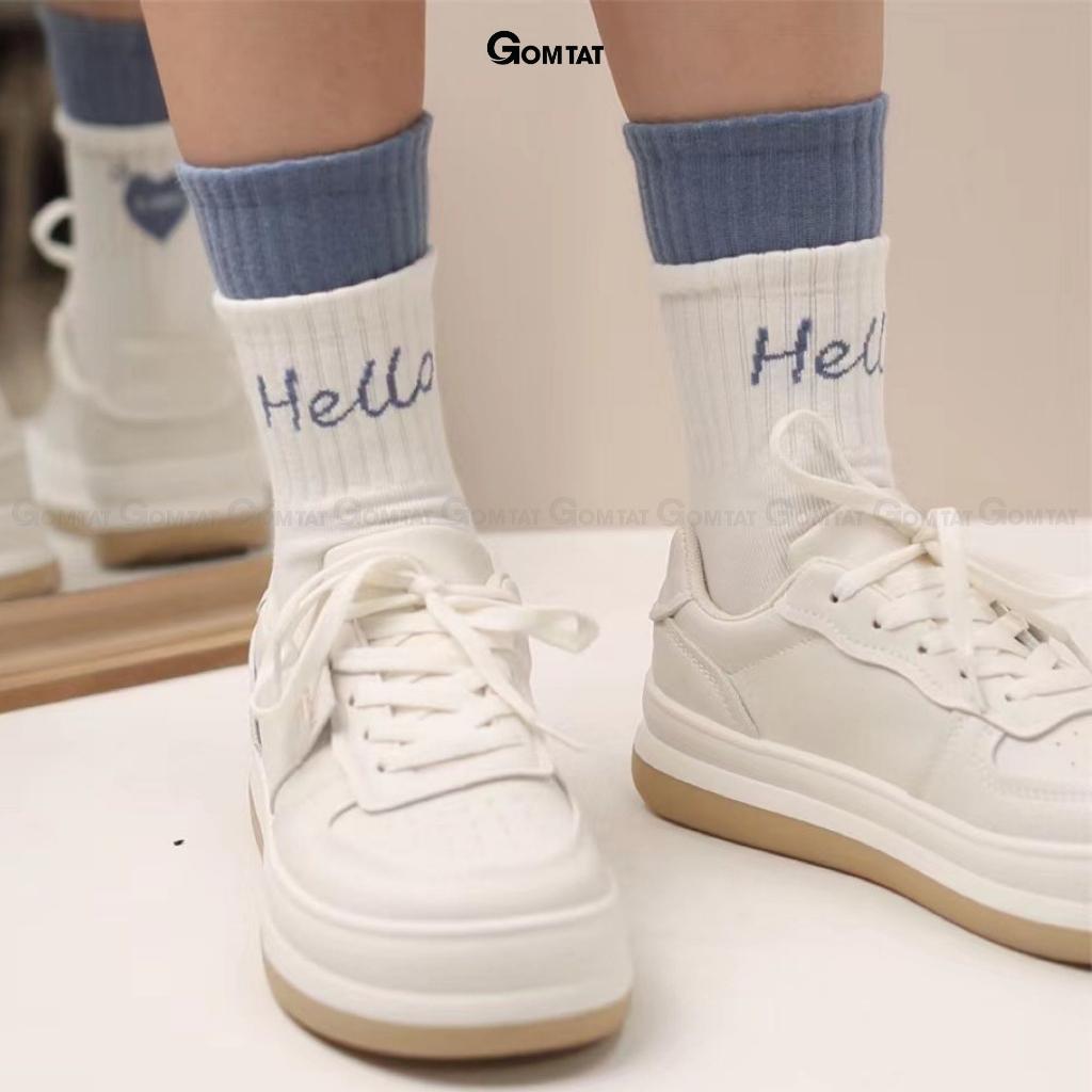 Tất nam nữ cổ cao cao cấp mẫu Hello, vớ cao cổ unisex chất liệu cotton mềm mại thoáng mát êm chân - CAO2CO-ZHU-6001-1DOI