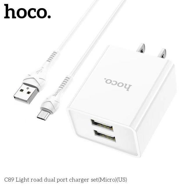 Bộ sạc hoco c89, 2 cổng usb, typec, micro, - Hàng Chính Hãng