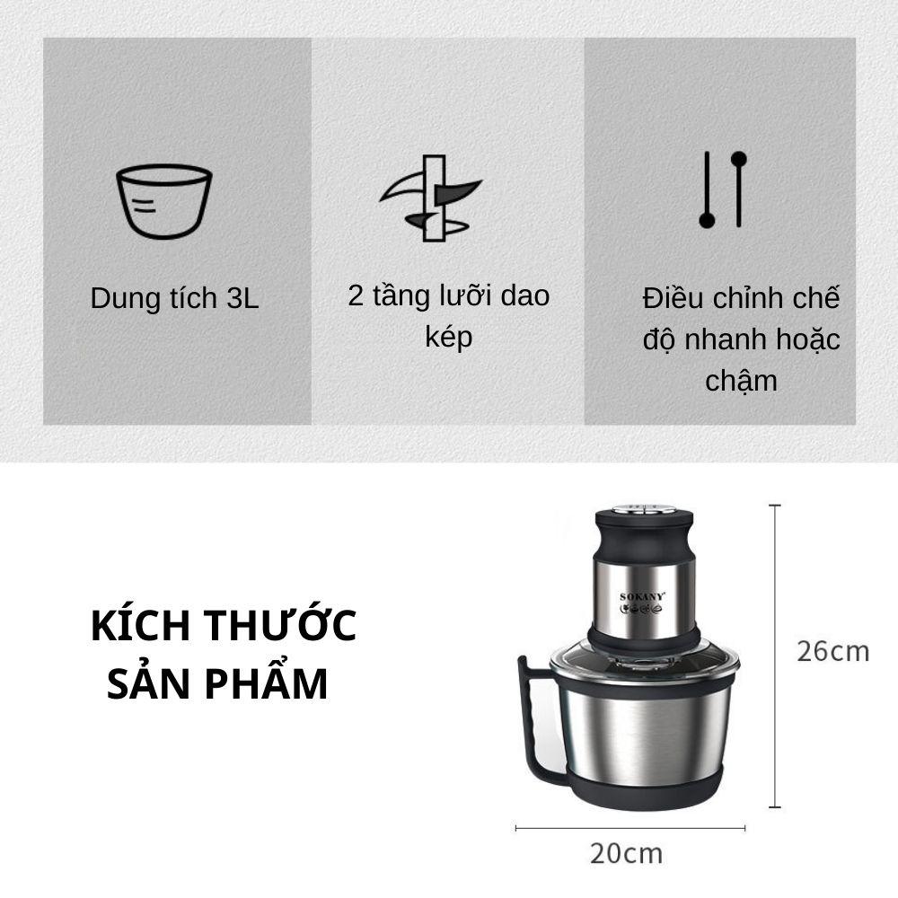 Máy xay thịt đa năng SOKANY SK-7027 Công suất cao 800W, dung tích 3L, lưỡi dao 2 tầng xay nhuyễn mọi thực phẩm - HÀNG CHÍNH HÃNG - DELIYA