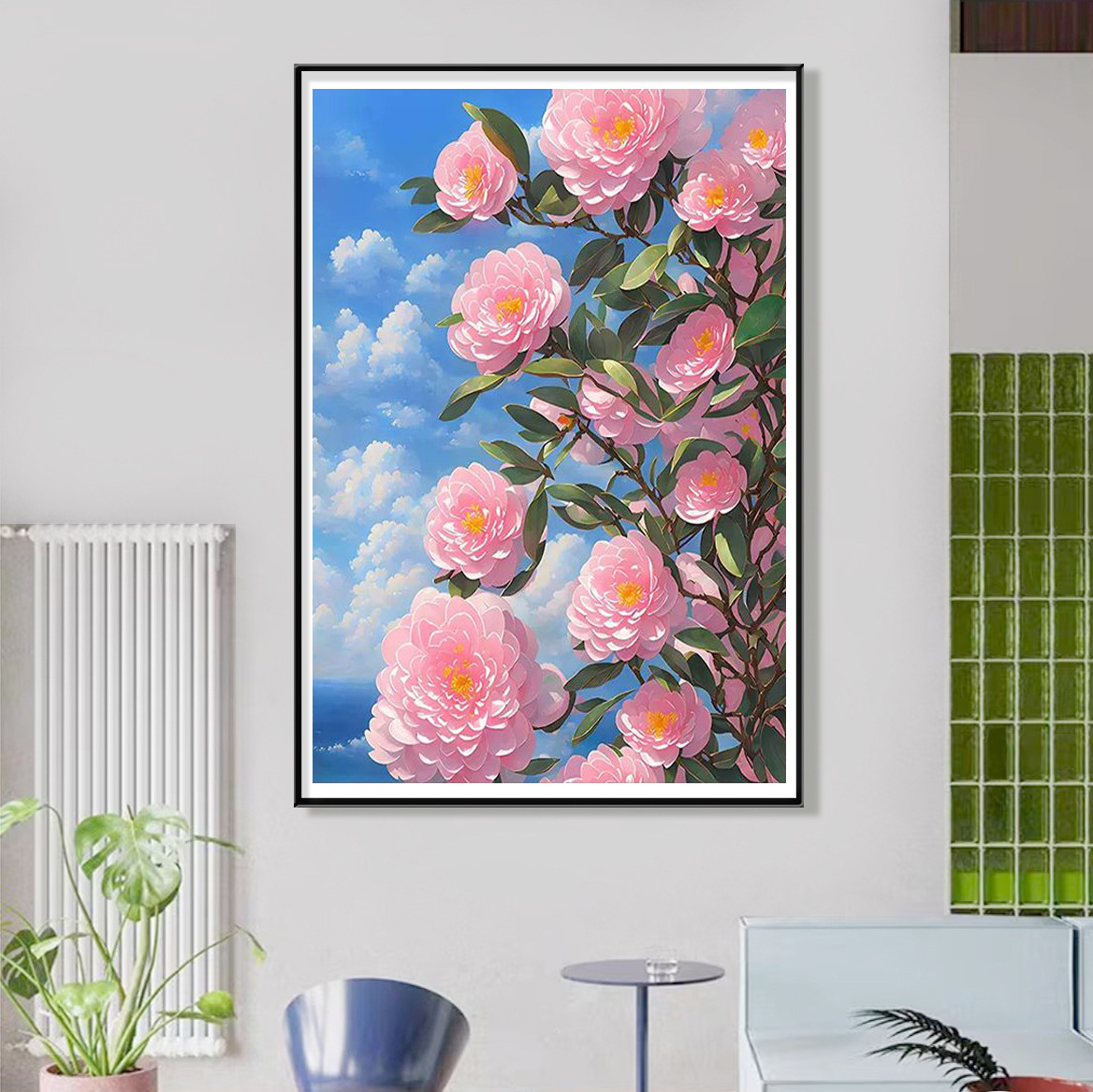 [Thêu kín 4 sợi] Tranh thêu chữ thập Hoa Trà 8G222, kích thước 60 x 90 cm