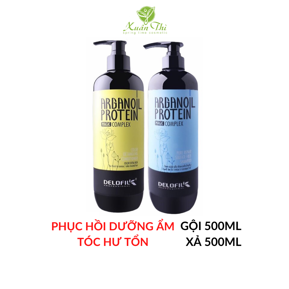 Cặp Dầu Gội &amp; Xả phục hồi dưỡng ẩm DELOFIL 500ml Arganoil Protein giúp mái tóc óng mượt, chắc khỏe