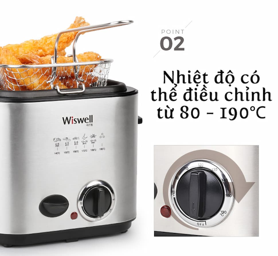 Nồi chiên ngập dầu 2 in 1 Wiswell Mini WH2100 Hàng Đức