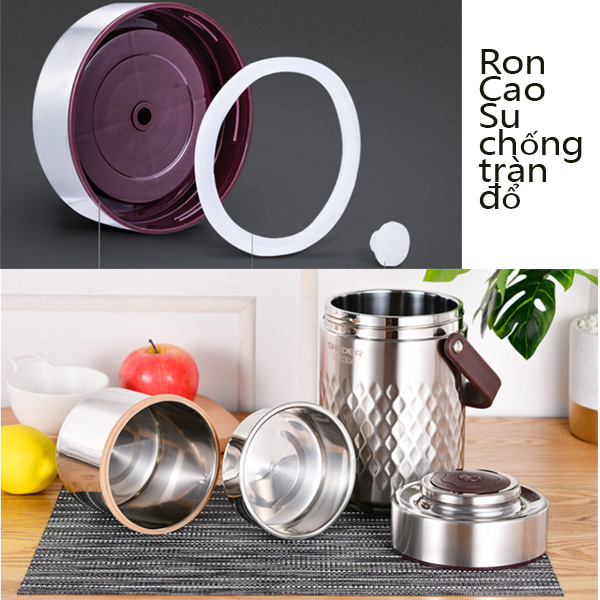 Camen Hộp Đựng Cơm Inox 304 1900Ml KC 3 ngăn Giữ Nhiệt Lâu Chống Tràn Đổ