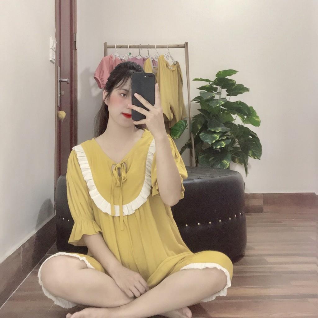 Đồ bộ bầu sau sinh mặc nhà mùa hè thiết kế dáng lửng - Chất liệu: đũi trơn, cotton, V110