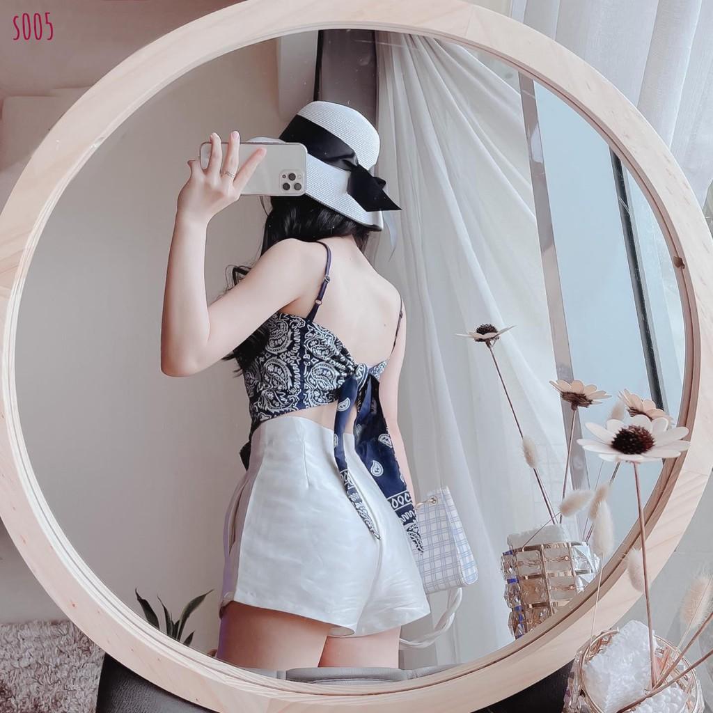 Áo yếm 2 dây buộc nơ đi biển siêu xinh - Áo thắt nơ họa tiết thổ cẩm -CÓ MÚT NGỰC - Freesize<60kg