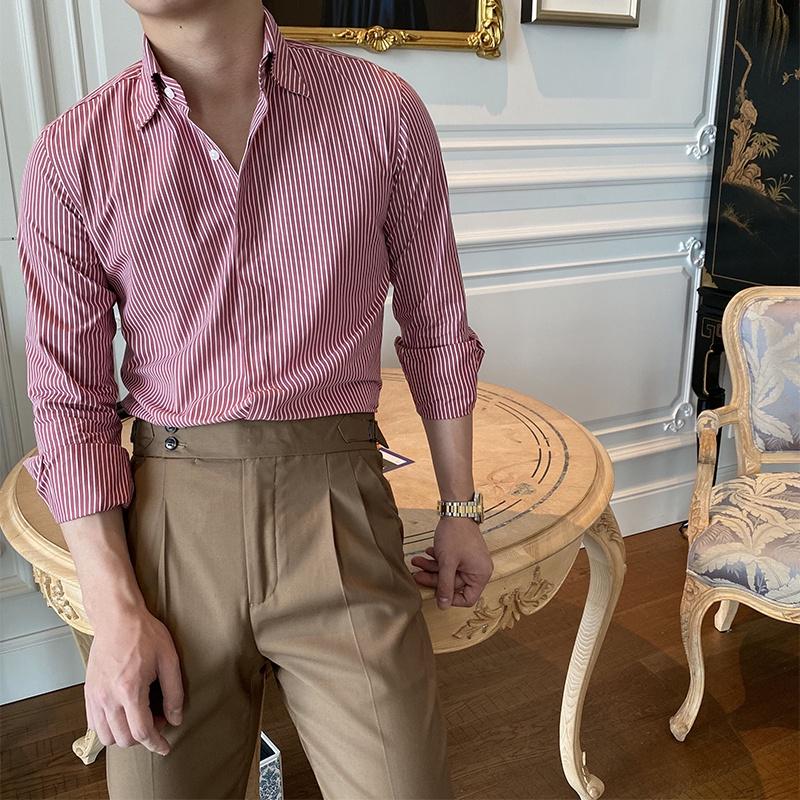Áo sơ mi nam kẻ sọc tay dài CÔNG SỞ Trady form ôm body lịch lãm - Trady Fashion