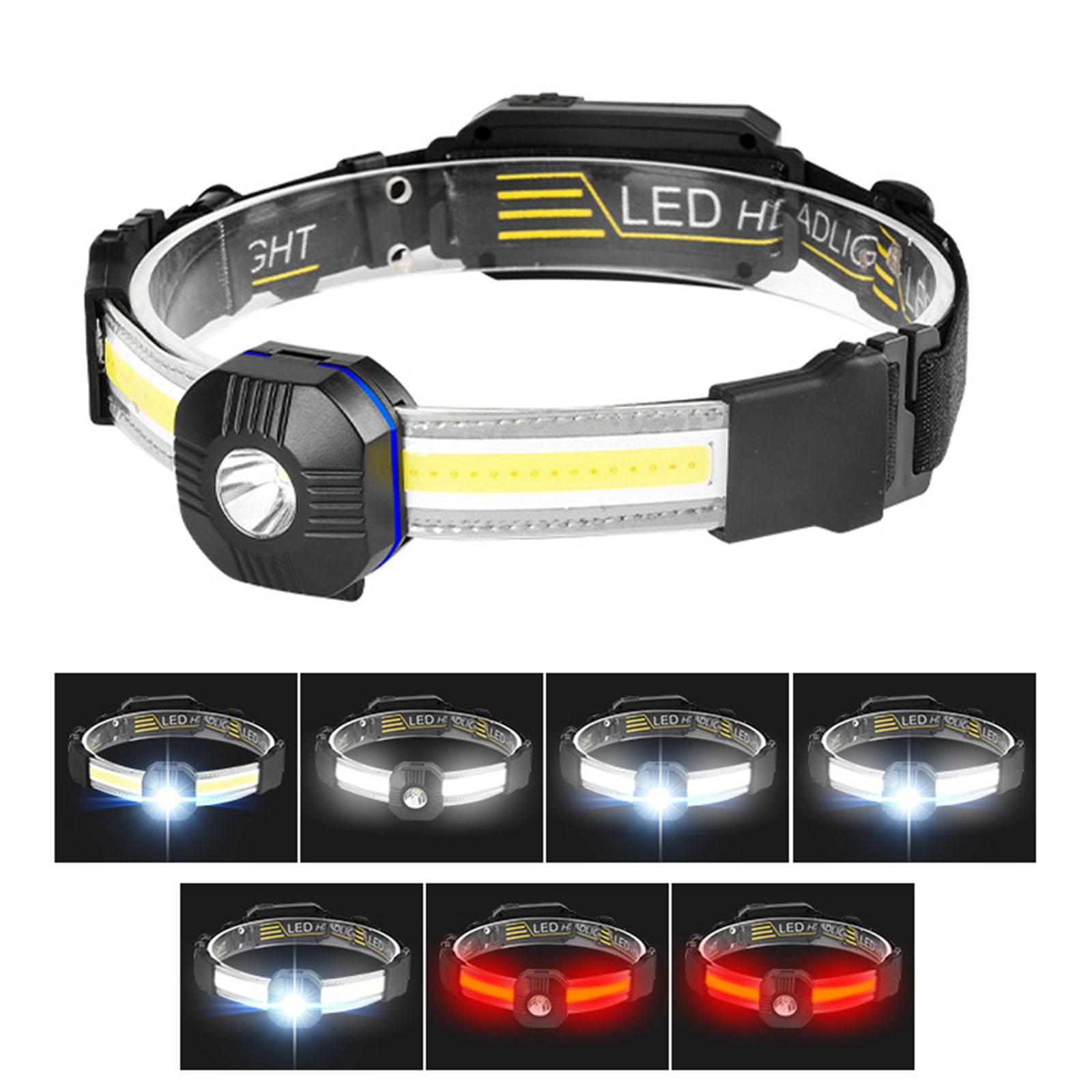 USB Headlamp Flashlight, LED Head Lamp Waterproof COB Headlight Head Lamp with 7 Light Modes for Outdoor Cycling Fishing Running Camping Climbing