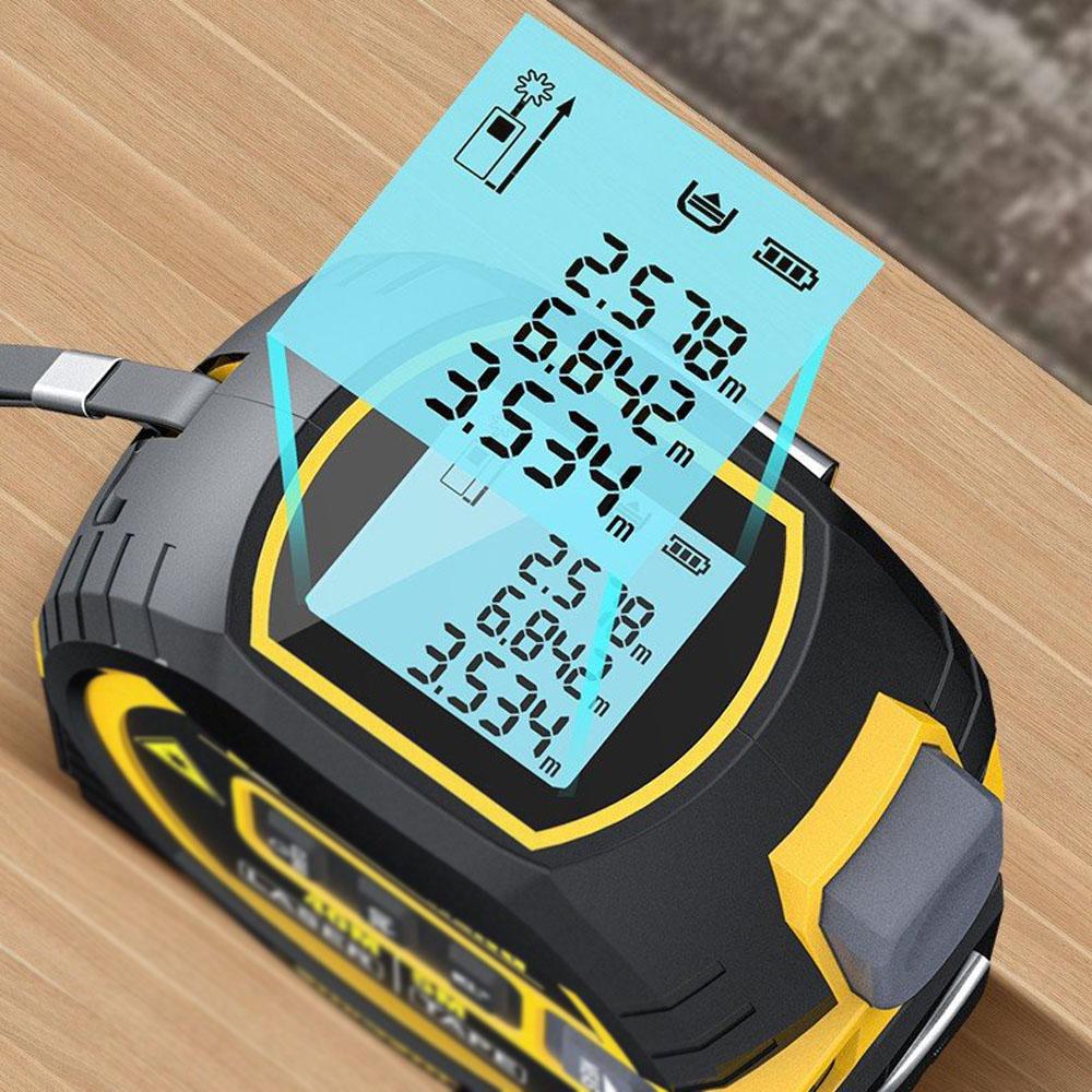 3in1 Laser Rangefinder 5m Tape Measure Ruler LCD Display with Backlight Distance Meter Building Measurement Device Area Volumes Surveying Equipment