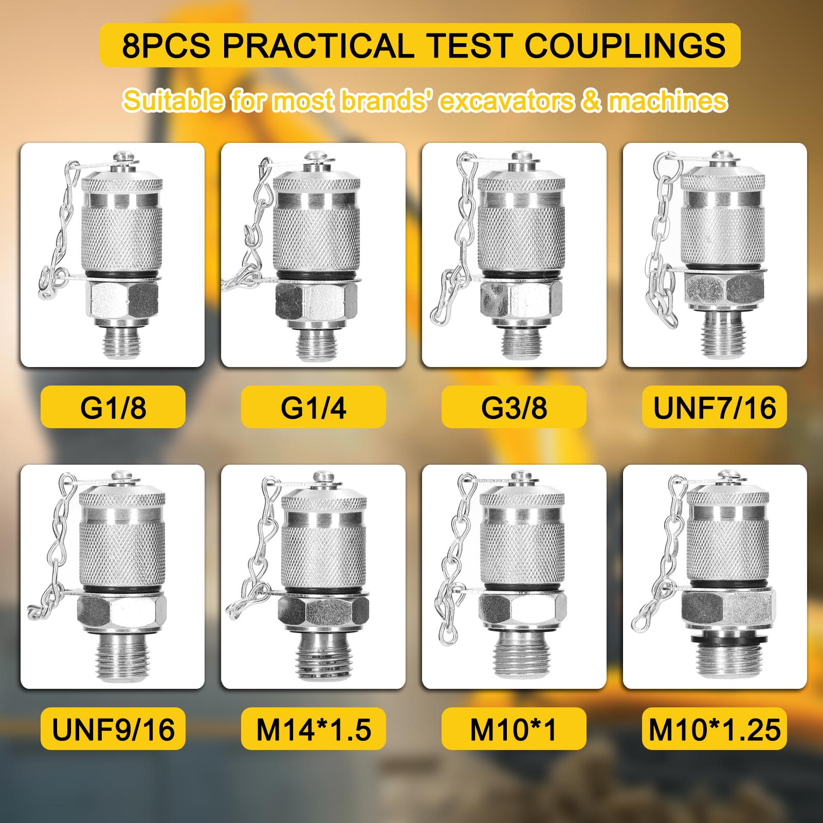 Hydraulic Pressure Gauge Kit Excavator Hydraulic Pressure Meauring Device with 9 Couplings 3 Pressure Gauges 3 Test Hose for Excavator Construction Machinery