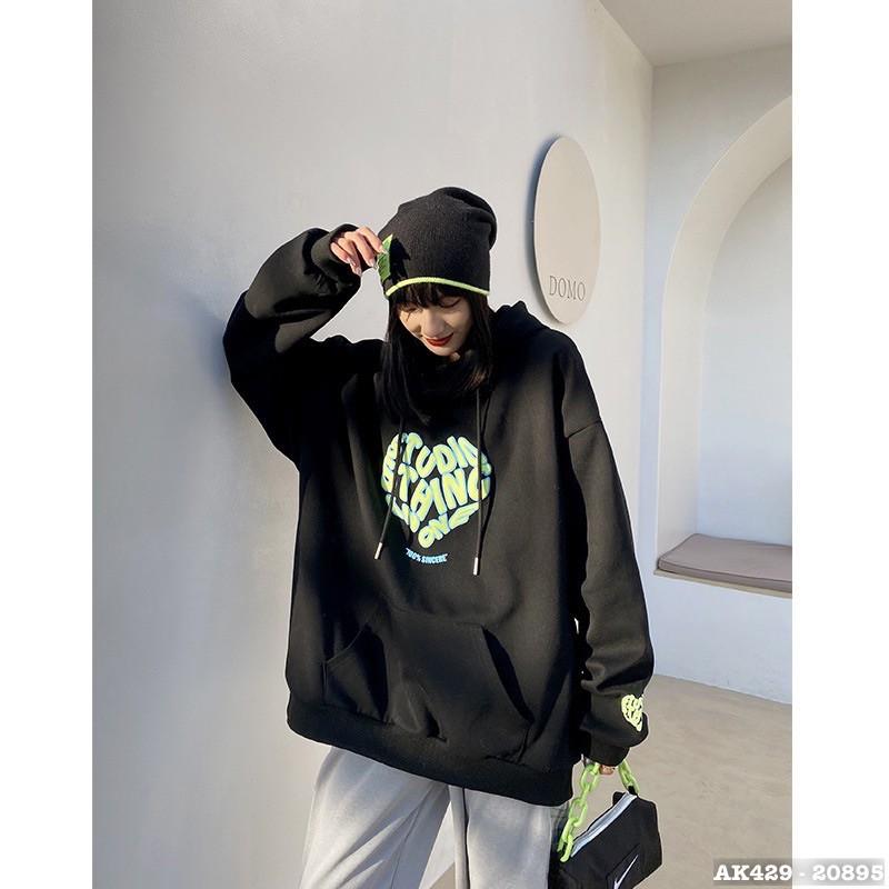 Áo Khoác Hoodie Nỉ Bông Form Rộng Unisex Couple Nam Nữ Sweater TIM XANH LÁ