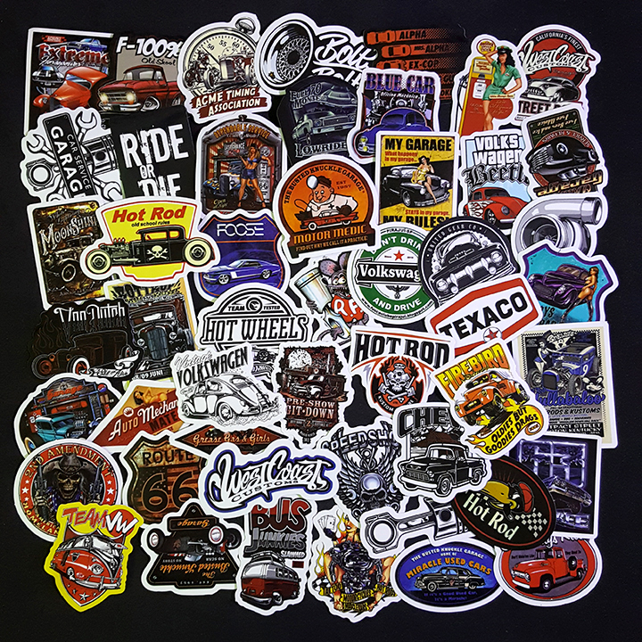 Bộ Sticker dán cao cấp chủ đề HOT ROD XE CỔ - Dùng dán Xe, dán mũ bảo hiểm, dán Laptop