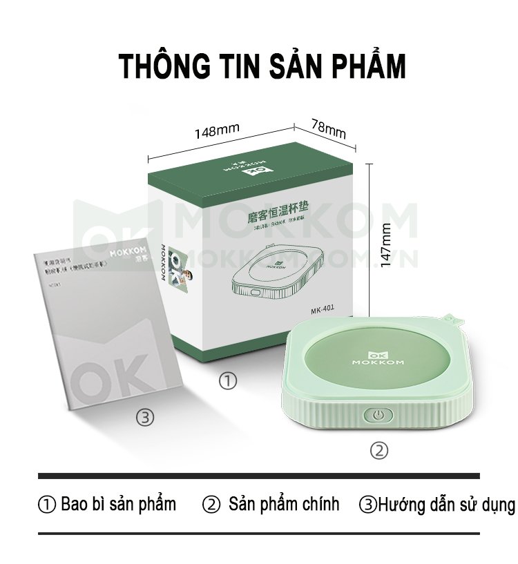 Đế Hâm Nóng Giữ Nhiệt Đa Năng Mokkom MK401 Làm Ấm Mọi Chất Liệu - Hàng Chính Hãng