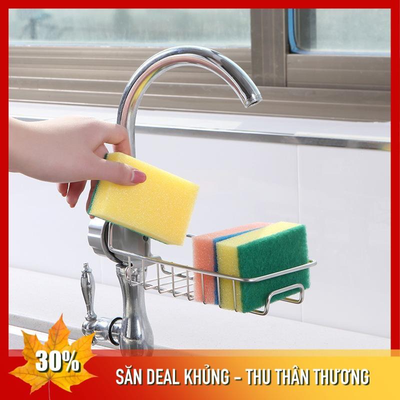 Giỏ INOX gắn vòi nước treo đồ rửa bát và xà phòng I Không cần khoan vít