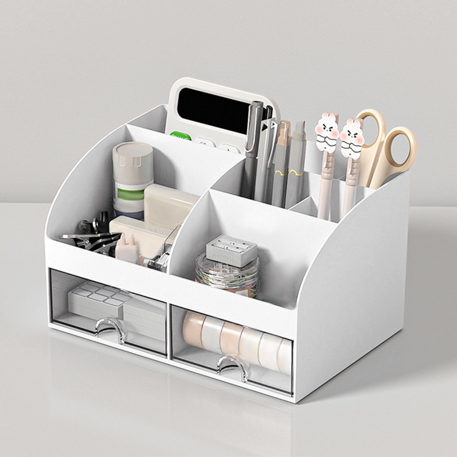 Desk Organizer with Drawers Makeup Brush Storage Holder Cosmetic Desk Accessories Makeup Organizer for Office Counter Dresser