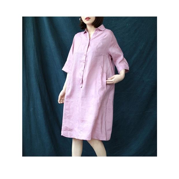Đầm suông công sở linen cổ đức 2 túi bổ cơi, thời trang hè thu 2021