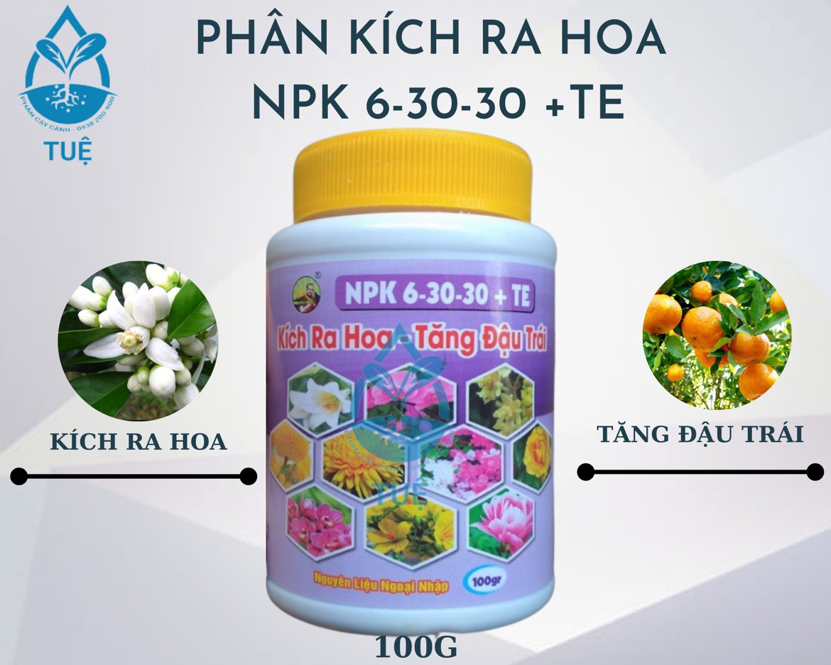 Phân kích ra hoa NPK 6-30-30 +TE-kích ra hoa, tăng đậu trái trên cây kiểng, cây ăn trái- chai 100gr