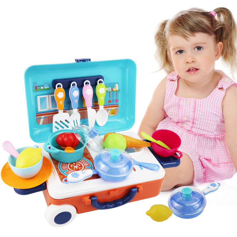 Bộ đồ chơi nhà bếp nấu ăn KAVY kèm vali kéo tiện lợi nhựa nguyên sinh an toàn, chi tiết sinh động, màu sắc trực quan
