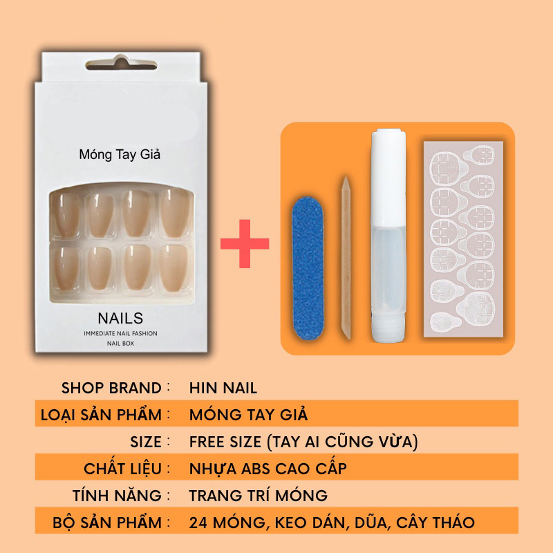 Bộ 24 móng tay giả đính đá Press On Nails + Tặng 5 món phụ kiện