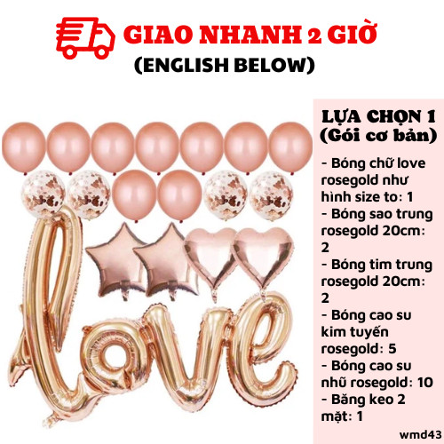 Bộ bong bóng chữ Love trang trí ngày Quốc tế phụ nữ 8/3 màu Rosegold  wmd43