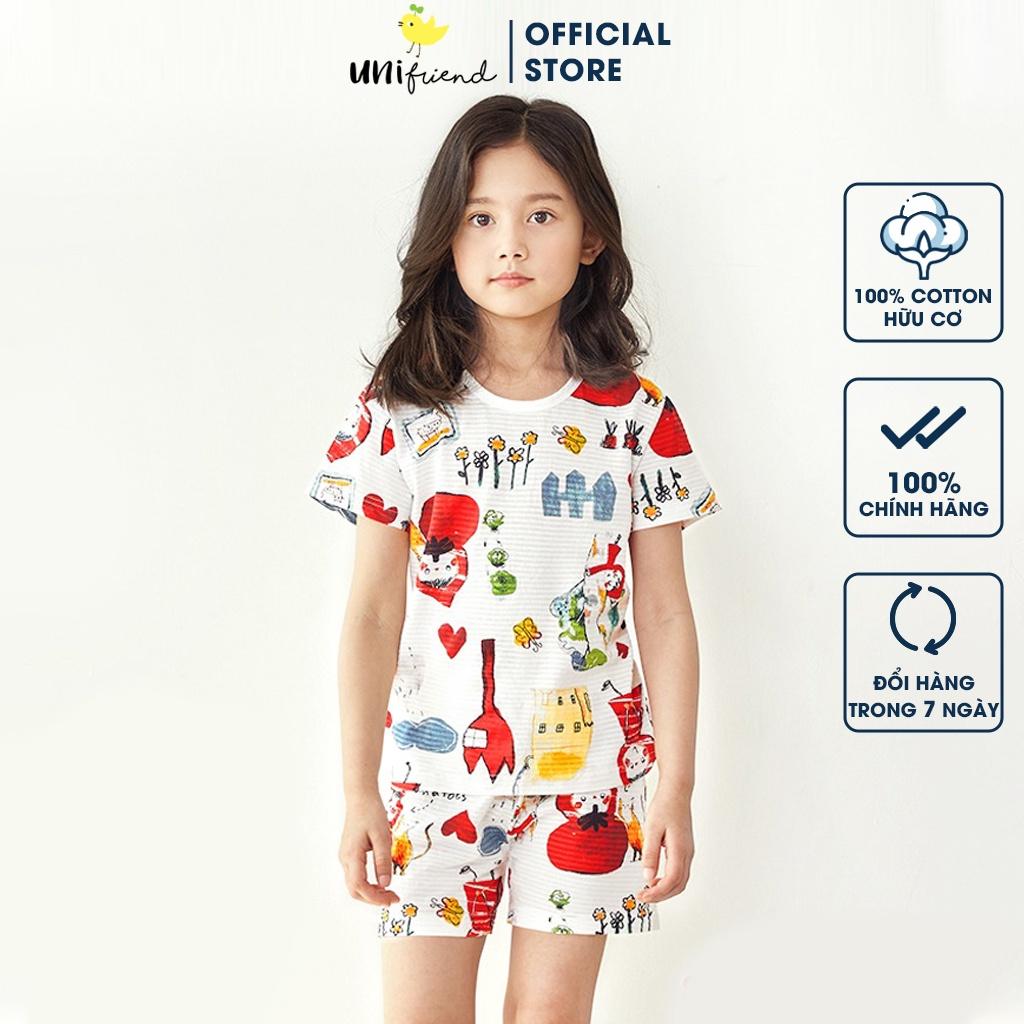 Bộ đồ ngắn tay mặc nhà cotton giấy cho bé gái U3016 - Unifriend Hàn Quốc, Cotton Organic