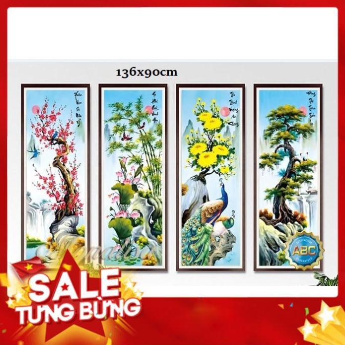 Tranh thêu chữ thập tứ quý mn001 34x90x4cm