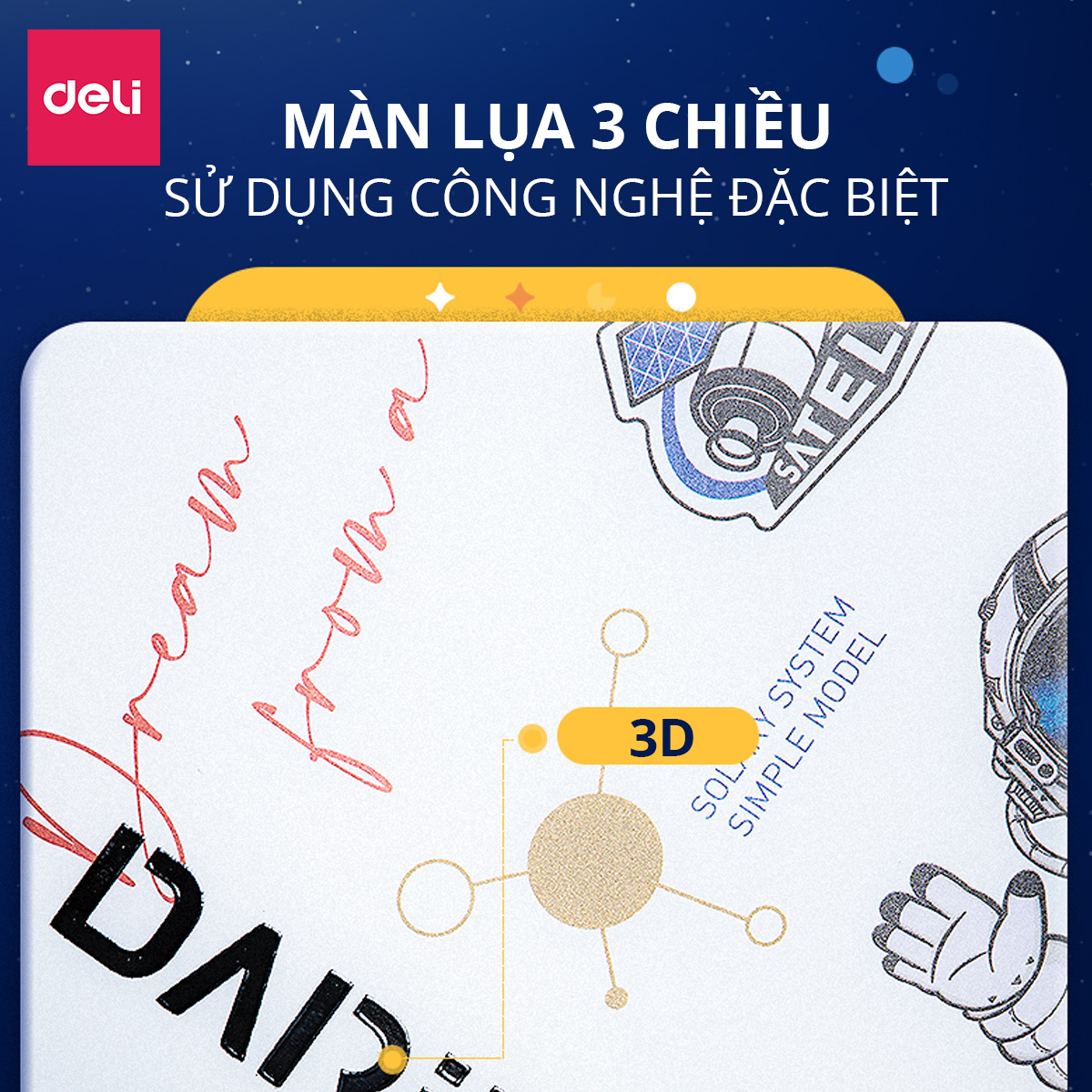 File lá học sinh sinh viên văn phòng khổ A4 Deli - 30/40 lá - Chất liệu nhựa PP cao cấp họa tiết phi hành gia độc đáo xinh xắn - 72665 / 72666