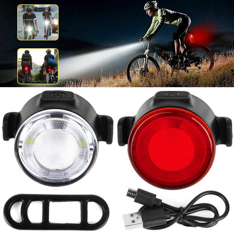 2pcs Mini LED Bicycle Headlamp and Tail Light USB Rechargeable Motorcycle Bike Light Waterproof Safety Warning Cycling Lights