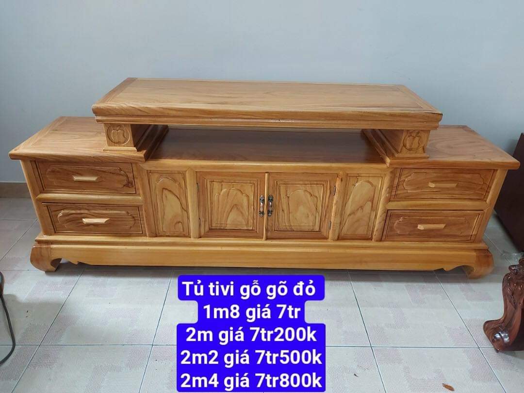 Kệ Để Tivi Gỗ Gỏ Đỏ Tài Lộc Hiện Đại 2M 4,Kệ Gỗ Trang Trí phòng Khách