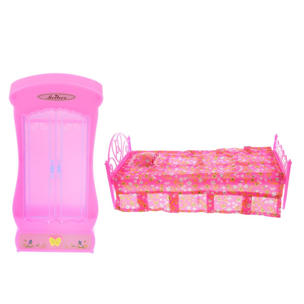 Miniature Bedroom Bed Wardrobe for  Doll House Accessories