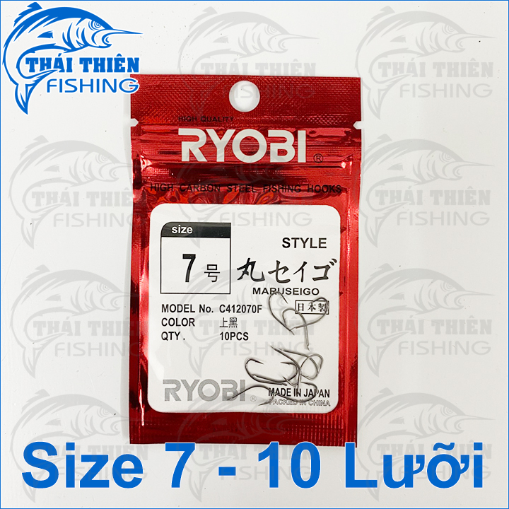 Lưỡi Câu Cá Ryobi Maruseigo Thép Đen Siêu Cứng Cực Bén Không Gỉ Sét Made In Japan