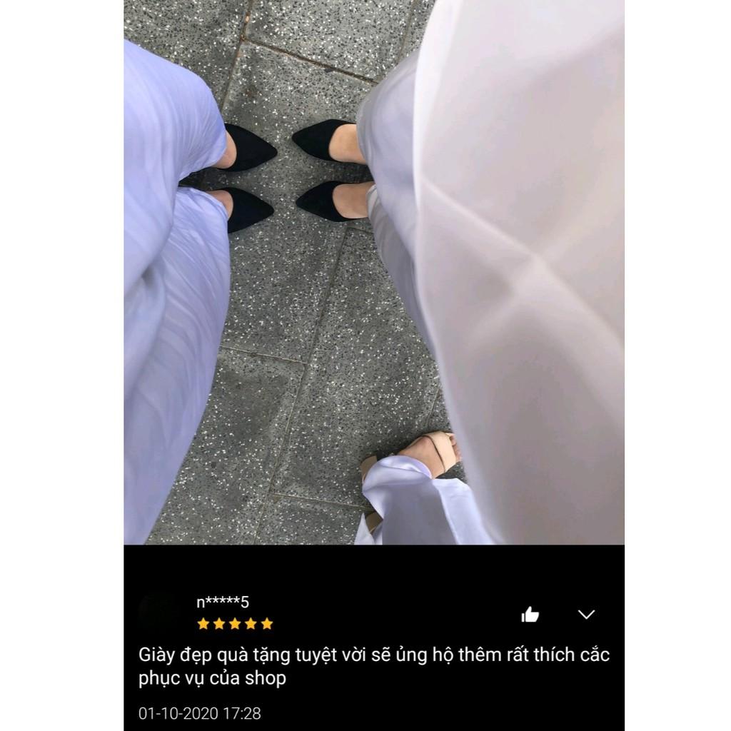 Giày cao gót nữ đế vuông 7p mũi nhọn da lộn Giày cao gót đế vuông sandal 5p bít gót chữ G16