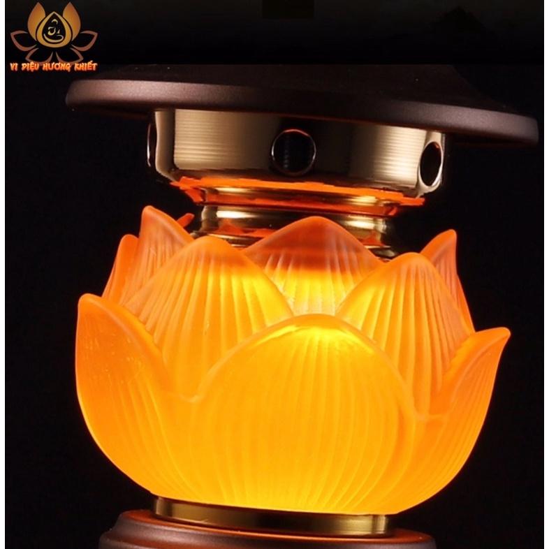 CẶP 2 CÂY ĐÈN LED HOA SEN LƯU LY ĐỎ CAM VÀNG THỜ CÚNG TRANG TRÍ