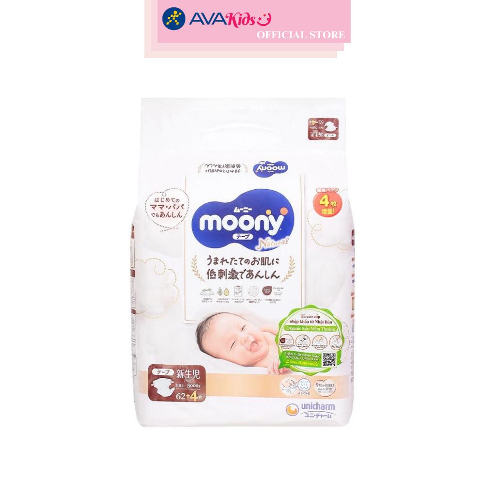 Tã dán Moony Natural size NB 62 + 4 miếng (Dưới 5 kg)