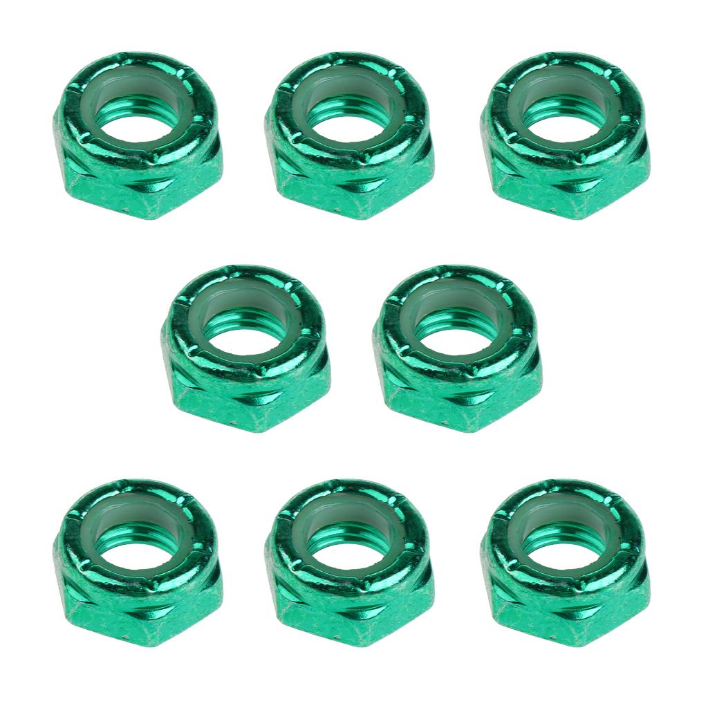 2x8pcs Skateboard Truck Wheel Axle Screw Nuts Longboard Accessories Green