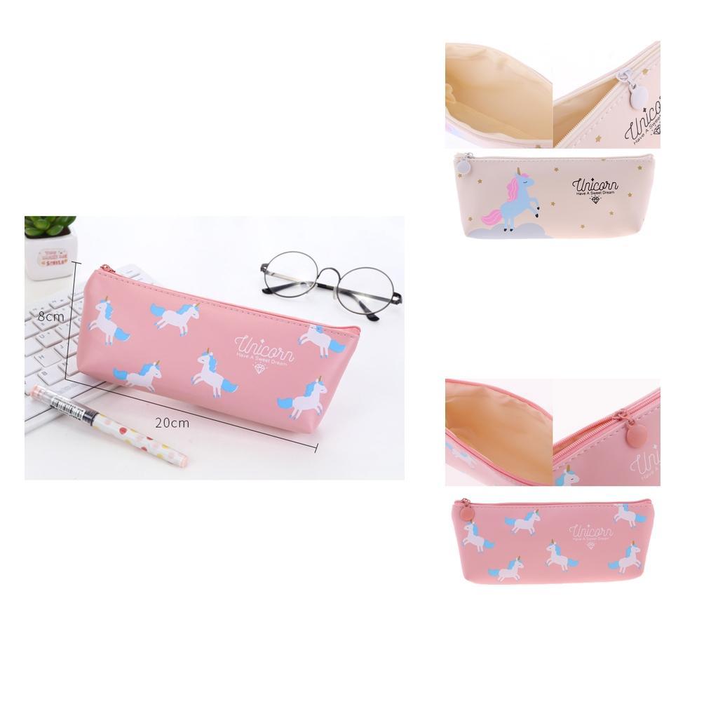 Soft Cartoon Zipper Pouch Pencil Pen Case Holder Cosmetic Makeup Bag Beige