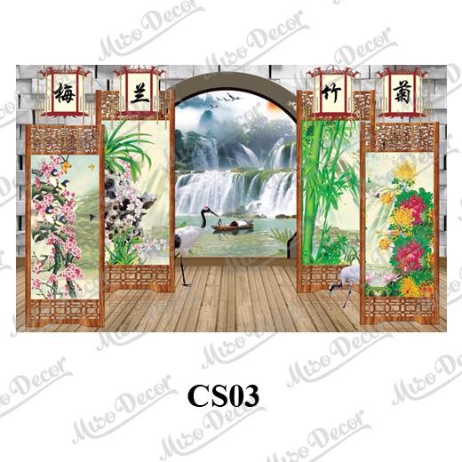 Tranh dán tường 3D cửa sổ phong cảnh in decal PP