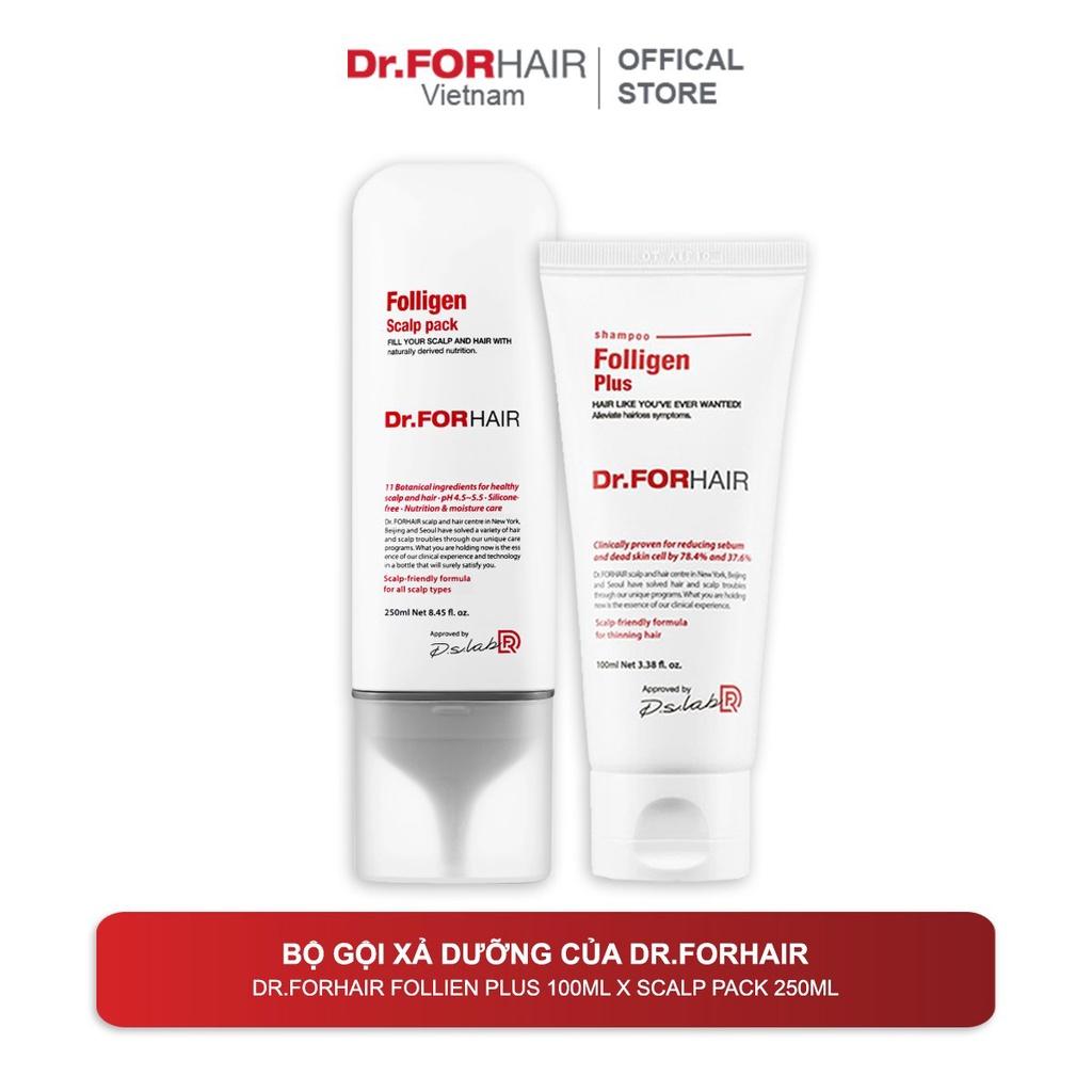 Bộ gội xả dưỡng tóc, hỗ trợ mọc tóc, giảm rụng giảm gàu Dr.FORHAIR Folligen Plus 100ml x Scalp Pack 250ml