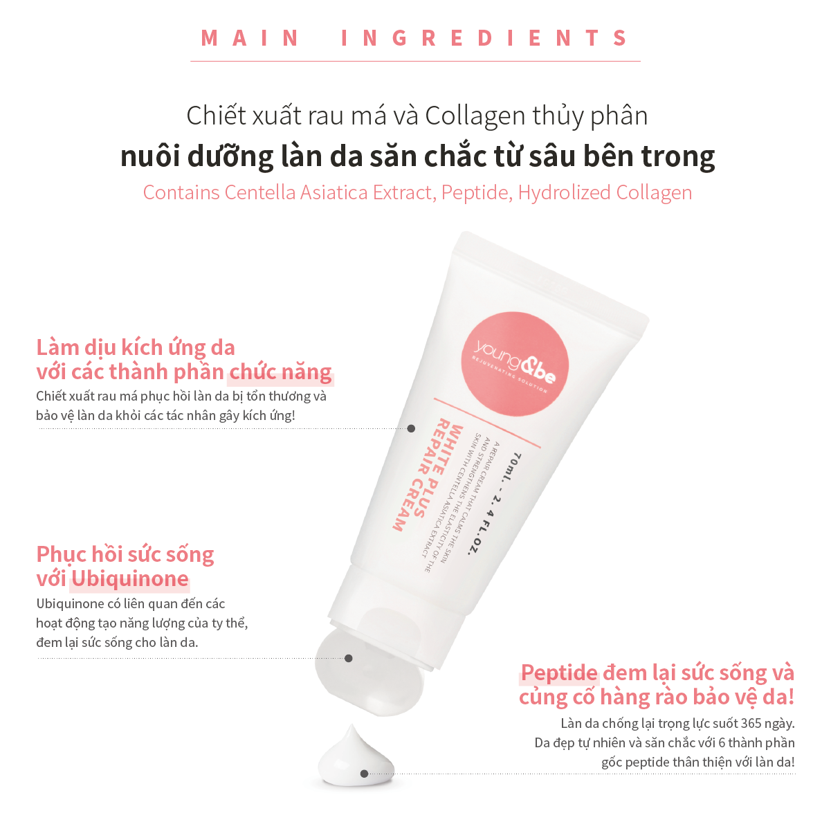 Kem Sáng Da Phục Hồi Chống Lão Hóa / Young &be White Plus Repair Cream