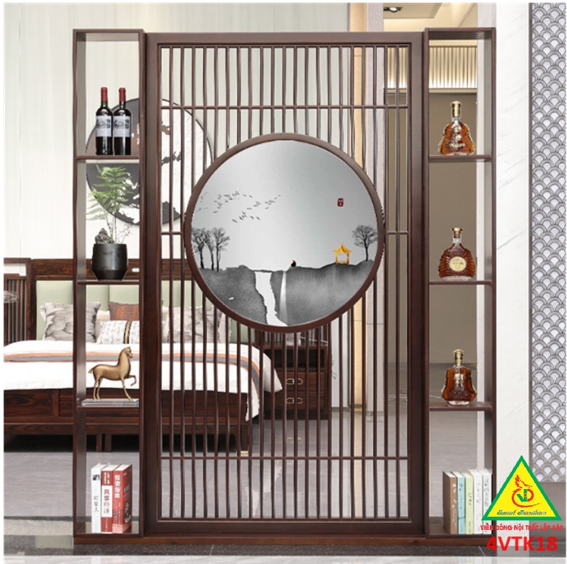 Vách ngăn phòng khách, vách ngăn tủ kệ bằng gỗ 4VTK18- Nội thất lắp ráp Viendong adv