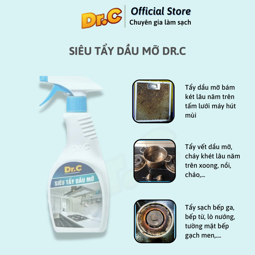 Siêu tẩy dầu mỡ Dr.C CHÍNH HÃNG - đánh bay vết bẩn cứng đầu ( 500 ml )