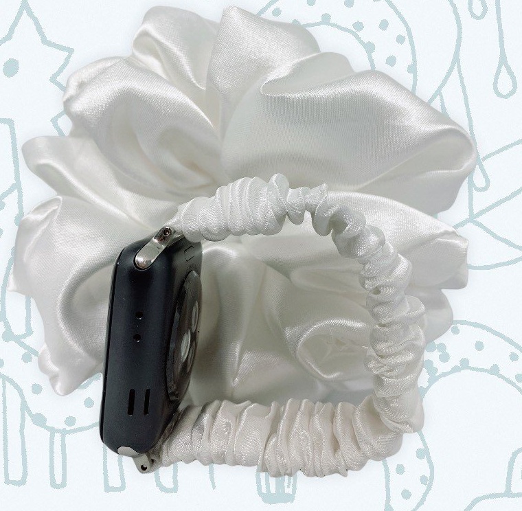 Combo dây đồng hồ kim, đồng hồ apple watch và dây cột tóc scrunchies phi lụa, sang trọng