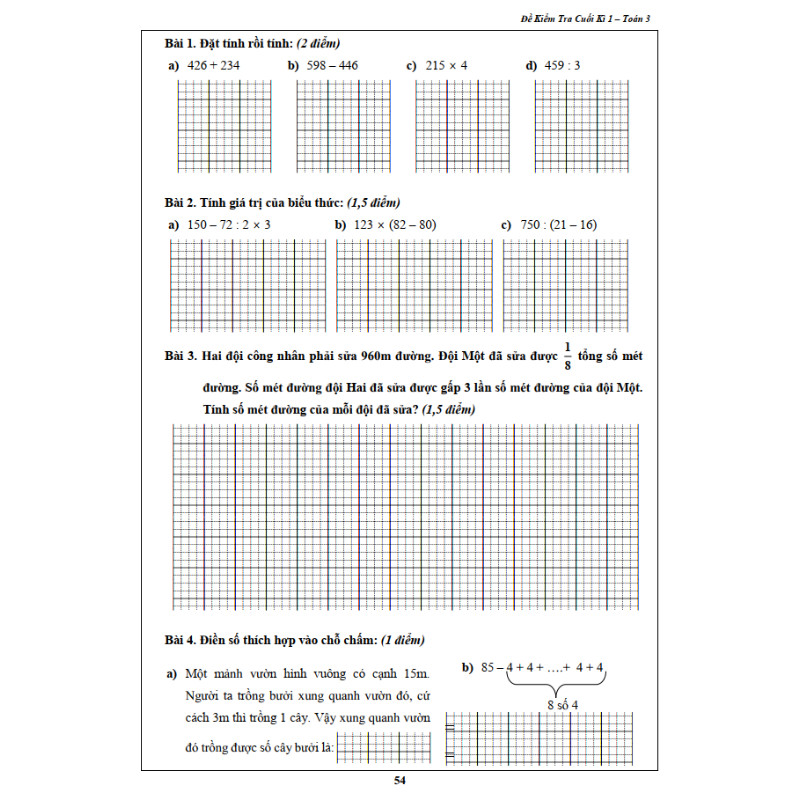 Đề Kiểm Tra Toán 3 - Tập 1